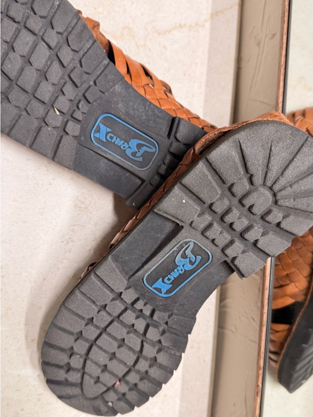 Brand X Handwoven Leather Huarache Sandals - Brown sz 8 - Picture 2 of 6